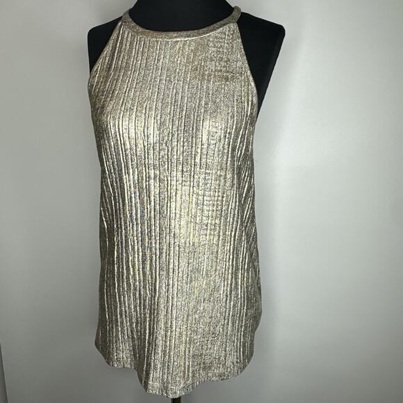 Anthropologie Moulinette Soeurs 'Shine On Metallic Gold High Neck Tank Large - Picture 2 of 9